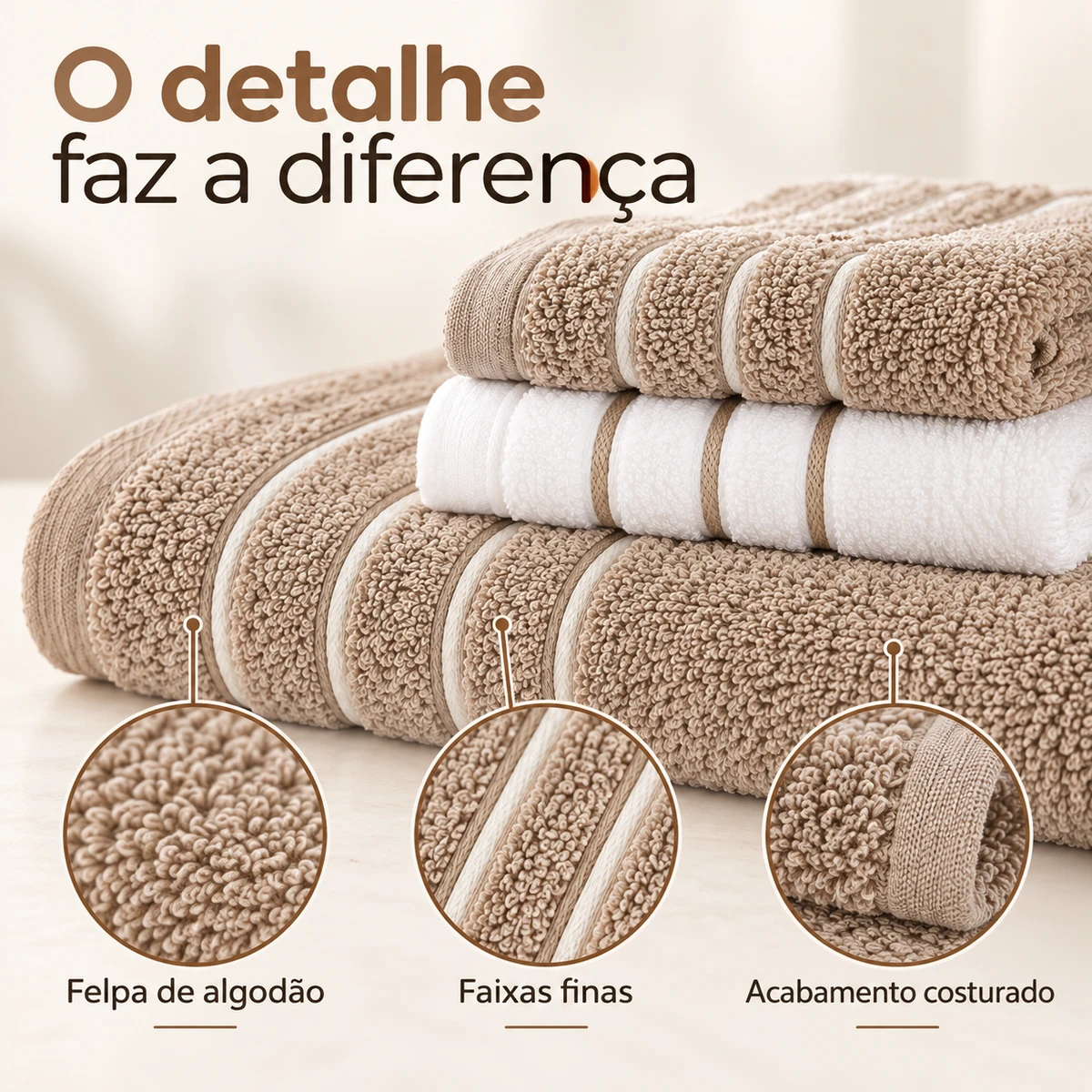 Detalhes de construção, materiais ou ajustes de Jogo de toalhas 4 peças em algodão