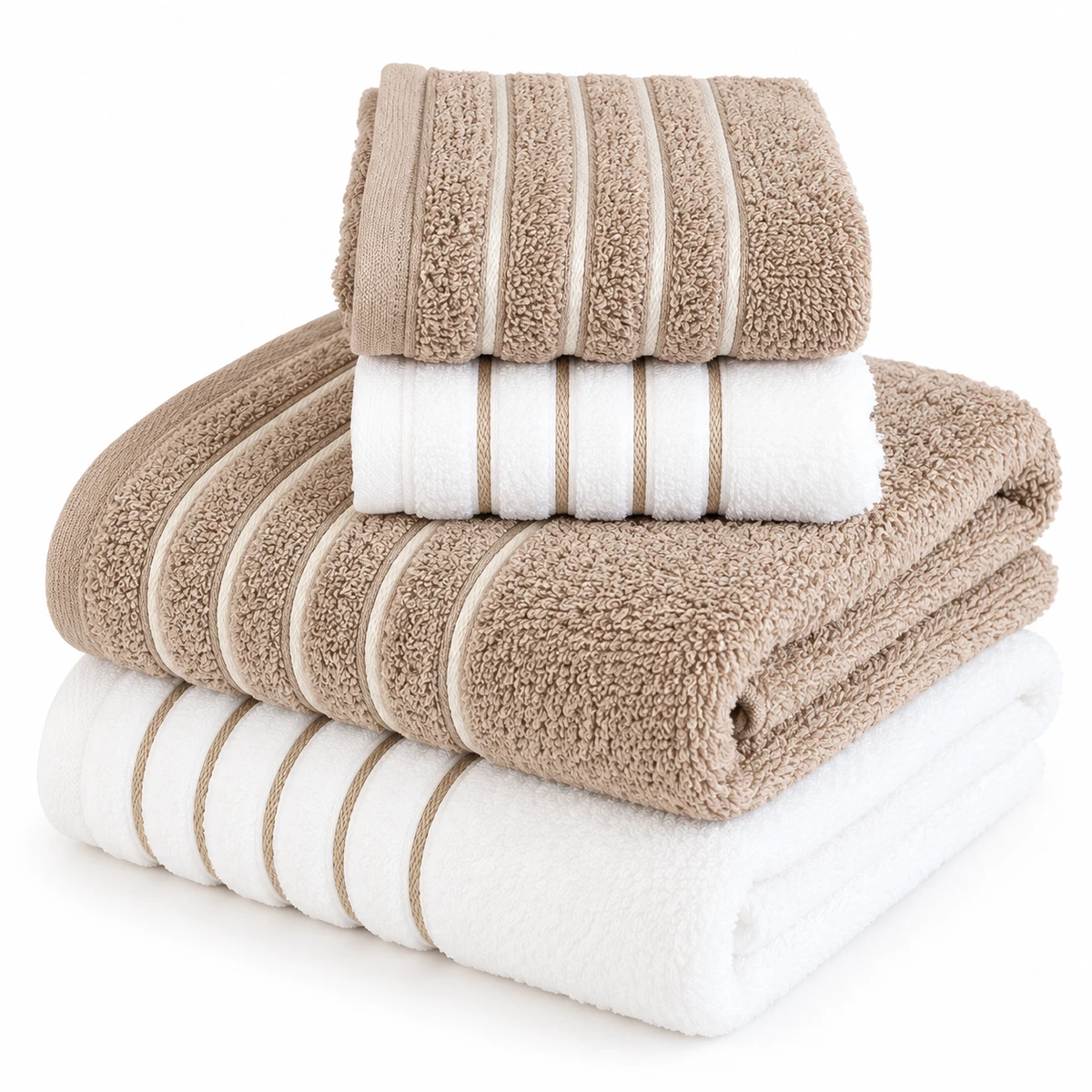 Kit Dovena Branco / Bege com duas toalhas de banho e duas de rosto